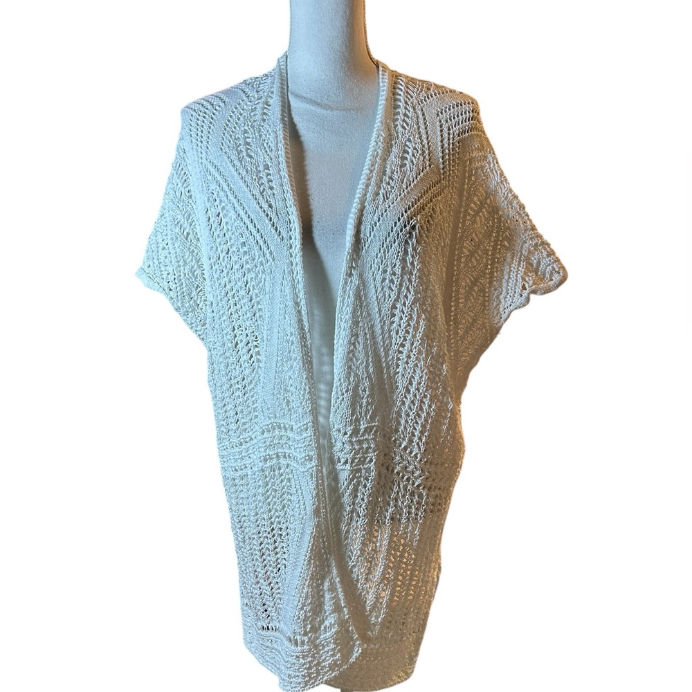 J. Jill White Crochet Open Cardigan